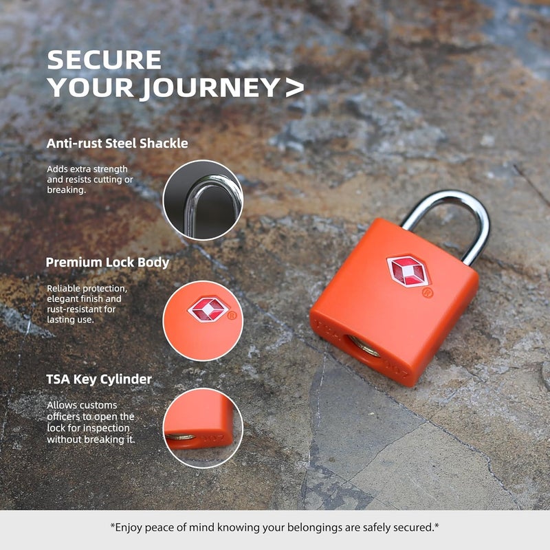 UP Security Luggage Locks TSA Approved Travel Essentials, Small Padlock with Key, TSA Locks for Luggage, Suitcase, Same Keyed Padlock for Bag, Backpack, Purse Zipper, Case, Toolbox, Outdoor Use - Image 2